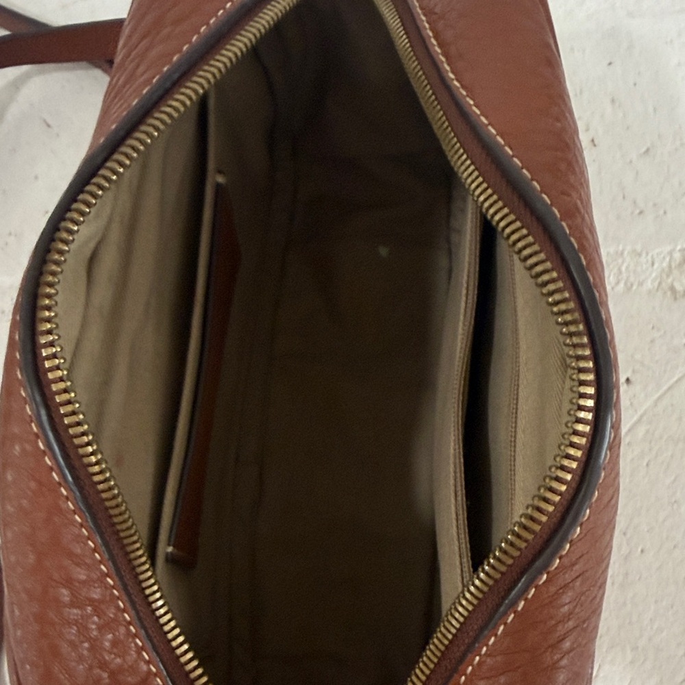 J. Crew Brown Leather Crossbody Bag with Red Accent - Picture 5 of 5